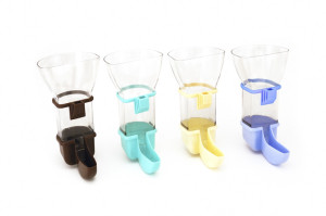 Bird feeder made from plastic for birds in cages. Used for small birds