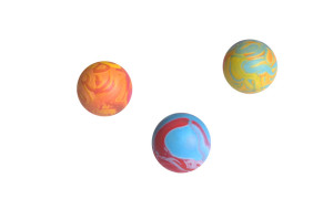 Medium size dog toy in shape of a ball, multicolor that floats in water
