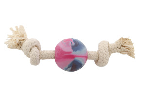 Dog toy with rope and 7cm rubber ball that floats in water
