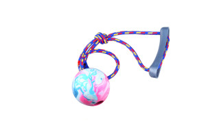 Dog rope toy with rubber ball made from thermoplastic TPR that floats