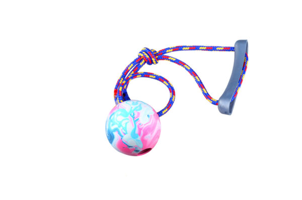 Dog rope toy with rubber ball made from thermoplastic TPR that floats