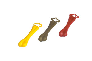 Medium rubber dog bone made from thermoplastic in multicolor