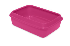 Small plastic cat litter box for kittens and small cats, with lid or rim to prevent spill, size small