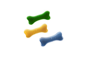 Dent-a-Chew ribbed bone dog toy made from floating rubber