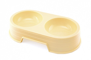Plastic dog bowl with two compartments, for medium to large dogs, for food and water
