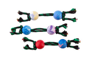 Non-toxic rubber dog toy and rope in shape of a bone