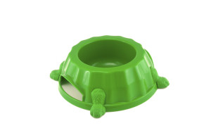 Paw print plastic dog bowl with rubber feed on the bottom to prevent sliding