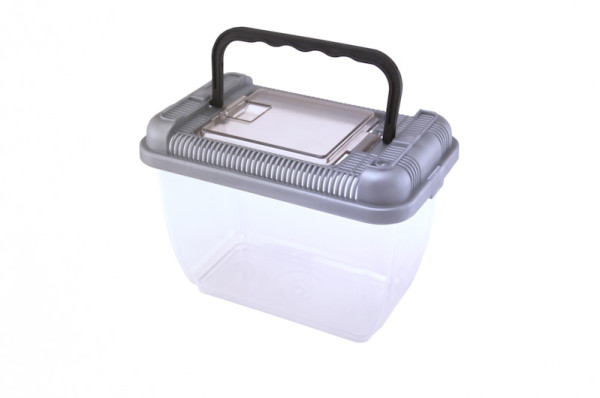 Portable terrarium made from clear plastic and lid with holes for air flow, with handle, size 1.50 liters