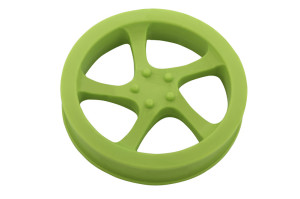 Rim tire shaped rubber dog toy made from thermoplastic that floats