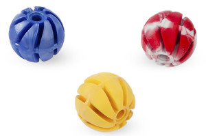 A spiral shaped ball made from TPR that floats in water for dogs